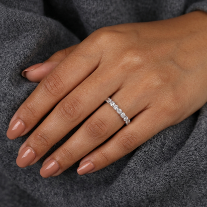 Seven-Stone Half-Eternity Shared-Prong Diamond Wedding Band
