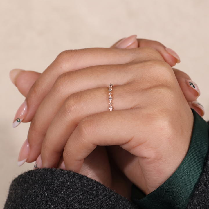Alternating Marquise and Round Half Eternity Diamond Band