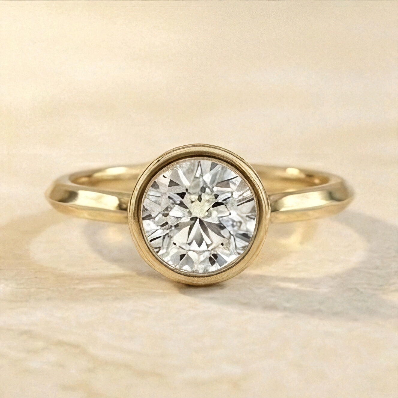 Round Bezel Lab Grown Diamond Solitaire Engagement Ring