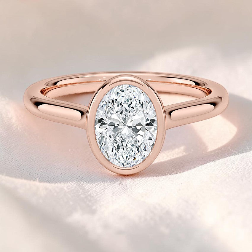 14K Gold 1 Carat Oval Cut Lab Grown Diamond Bezel Engagement Ring