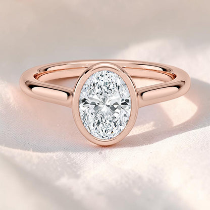 14K Gold 1 Carat Oval Cut Lab Grown Diamond Bezel Engagement Ring