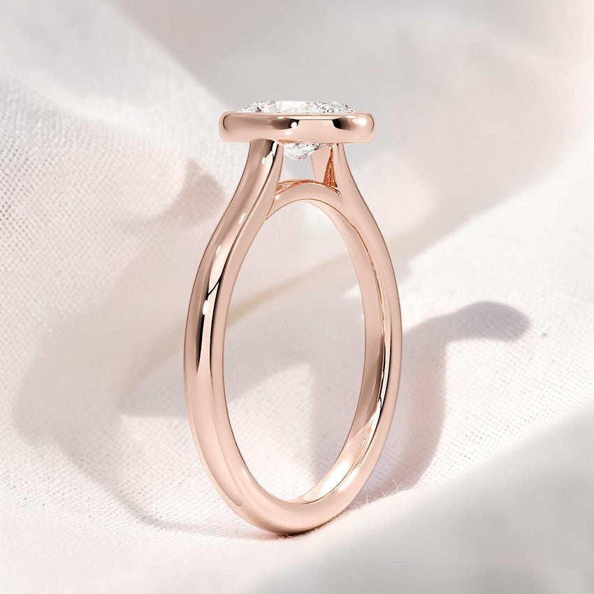 14K Gold 1 Carat Oval Cut Lab Grown Diamond Bezel Engagement Ring