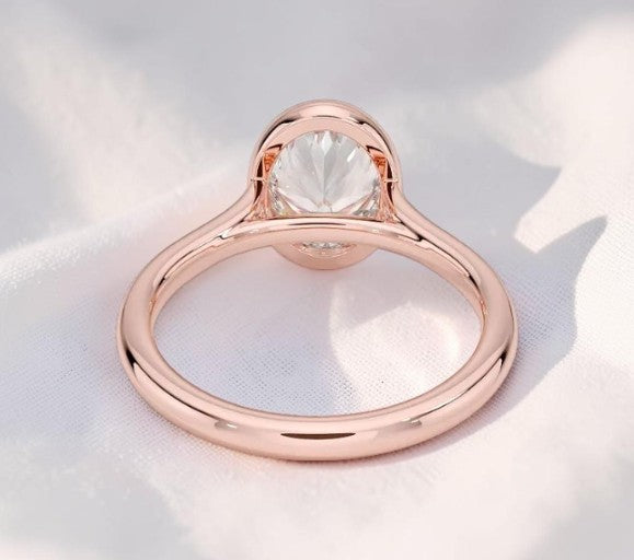 14K Gold 1 Carat Oval Cut Lab Grown Diamond Bezel Engagement Ring