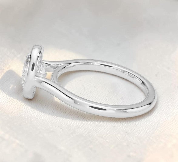 14K Gold 1 Carat Oval Cut Lab Grown Diamond Bezel Engagement Ring