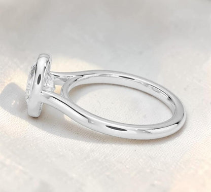 14K Gold 1 Carat Oval Cut Lab Grown Diamond Bezel Engagement Ring