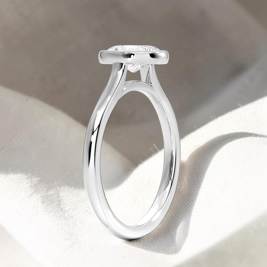 14K Gold 1 Carat Oval Cut Lab Grown Diamond Bezel Engagement Ring