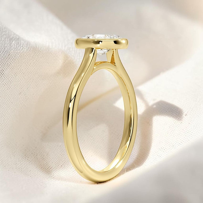 14K Gold 1 Carat Oval Cut Lab Grown Diamond Bezel Engagement Ring