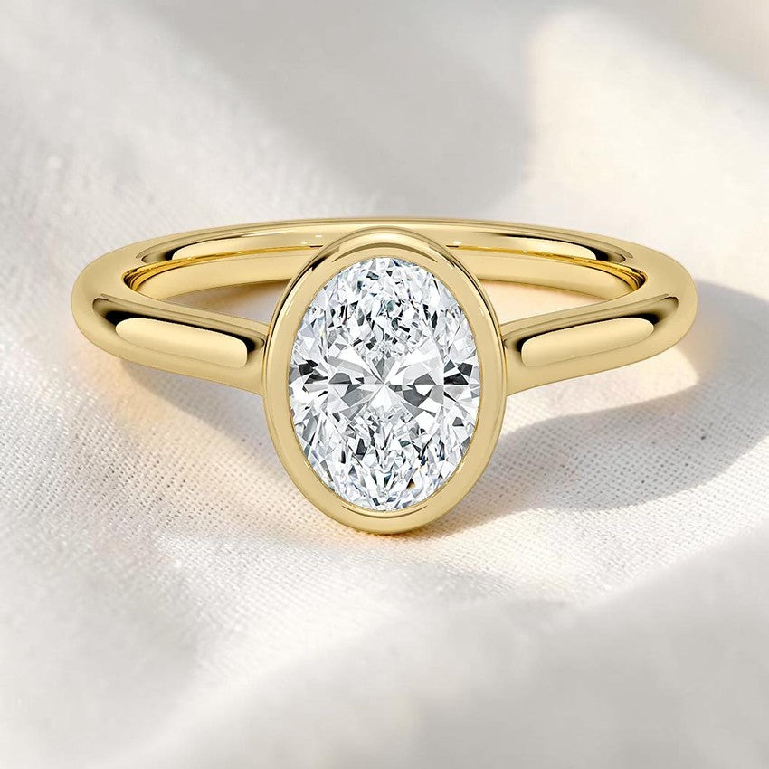 14K Gold 1 Carat Oval Cut Lab Grown Diamond Bezel Engagement Ring