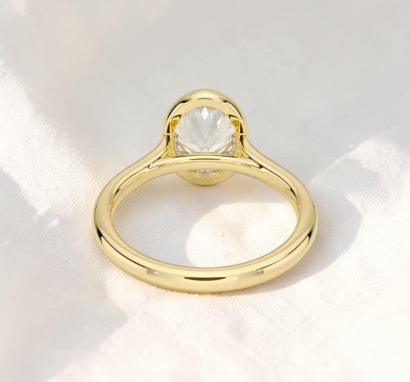 14K Gold 1 Carat Oval Cut Lab Grown Diamond Bezel Engagement Ring