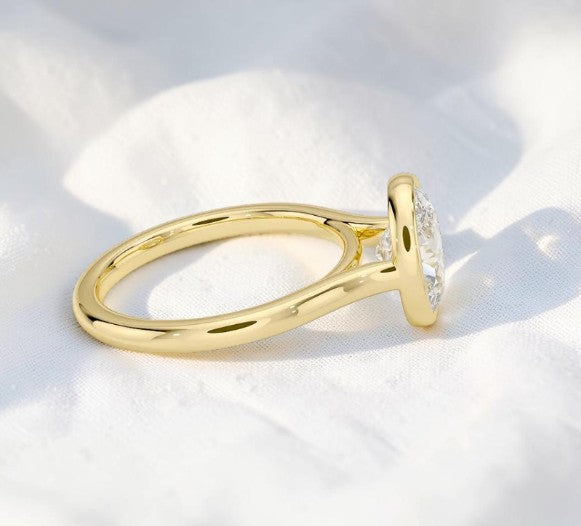 14K Gold 1 Carat Oval Cut Lab Grown Diamond Bezel Engagement Ring