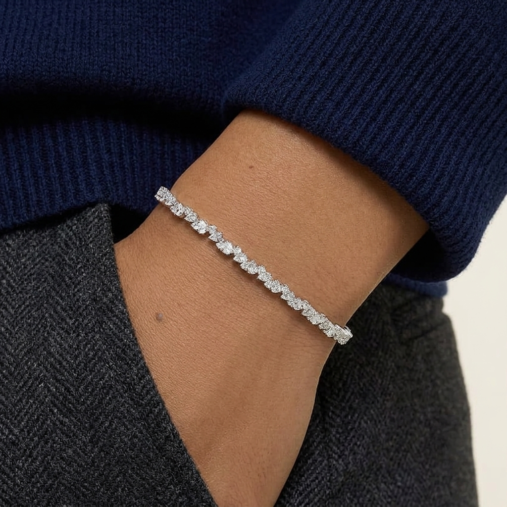 alternating pear cut diamond vine tennis bracelet