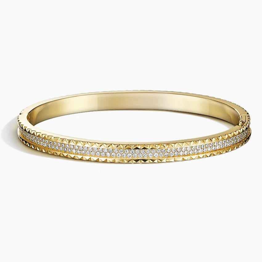 pyramid stud pavé diamond hinged bangle bracelet