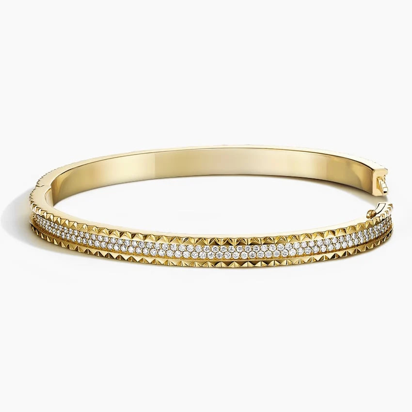 pyramid stud pavé diamond hinged bangle bracelet