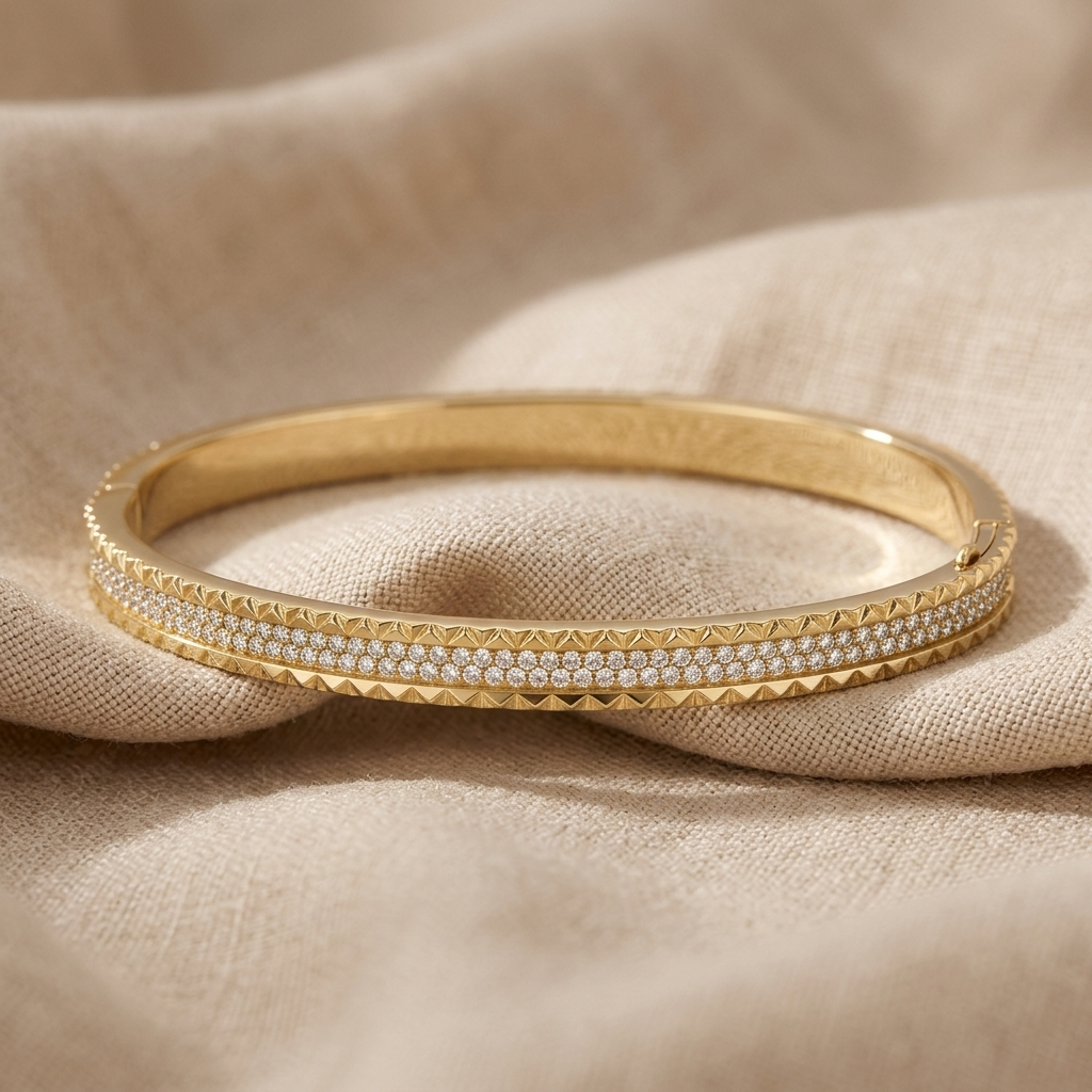 pyramid stud pavé diamond hinged bangle bracelet