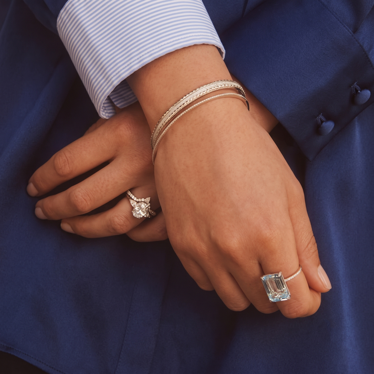 pyramid stud pavé diamond hinged bangle bracelet