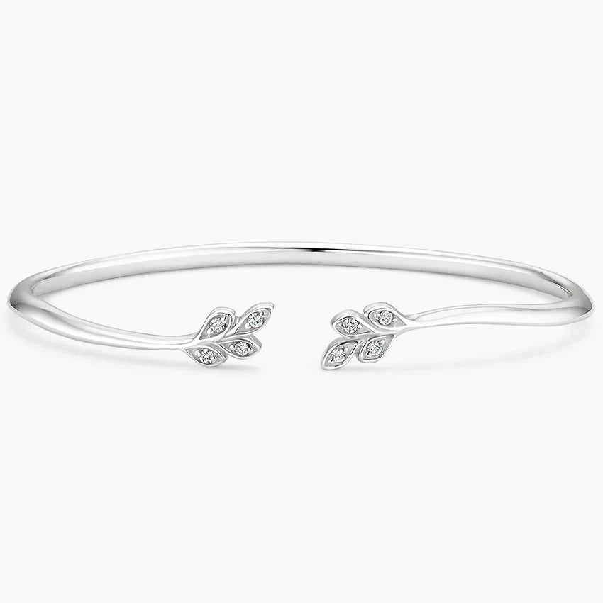 diamond leaf vine open cuff bangle bracelet