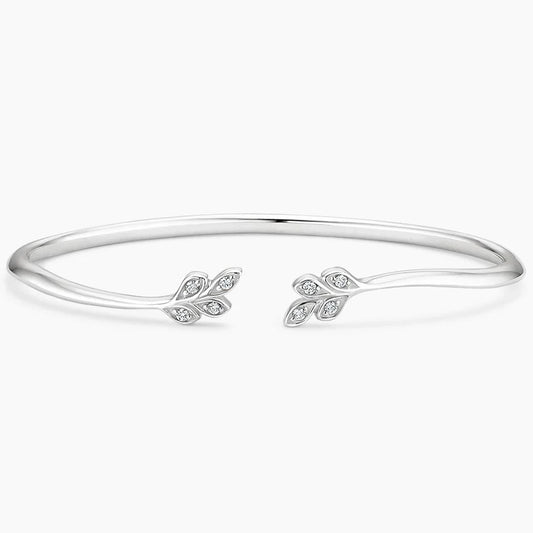 Diamond Leaf Vine Open Cuff Bangle Bracelet