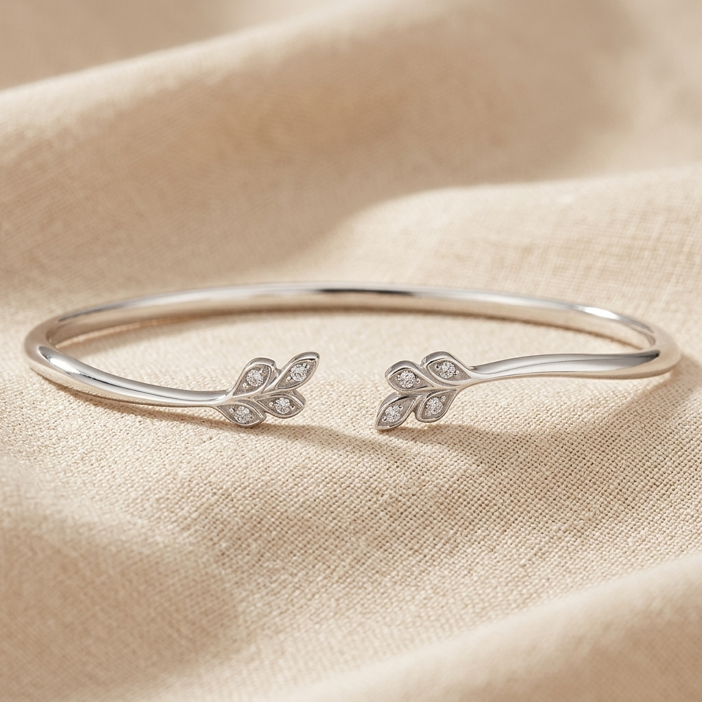 diamond leaf vine open cuff bangle bracelet