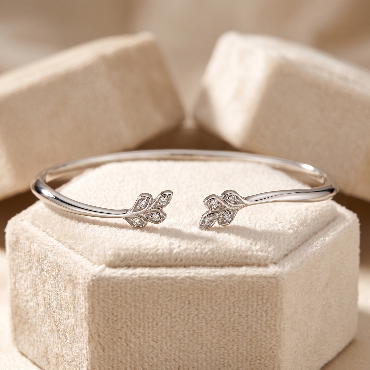diamond leaf vine open cuff bangle bracelet