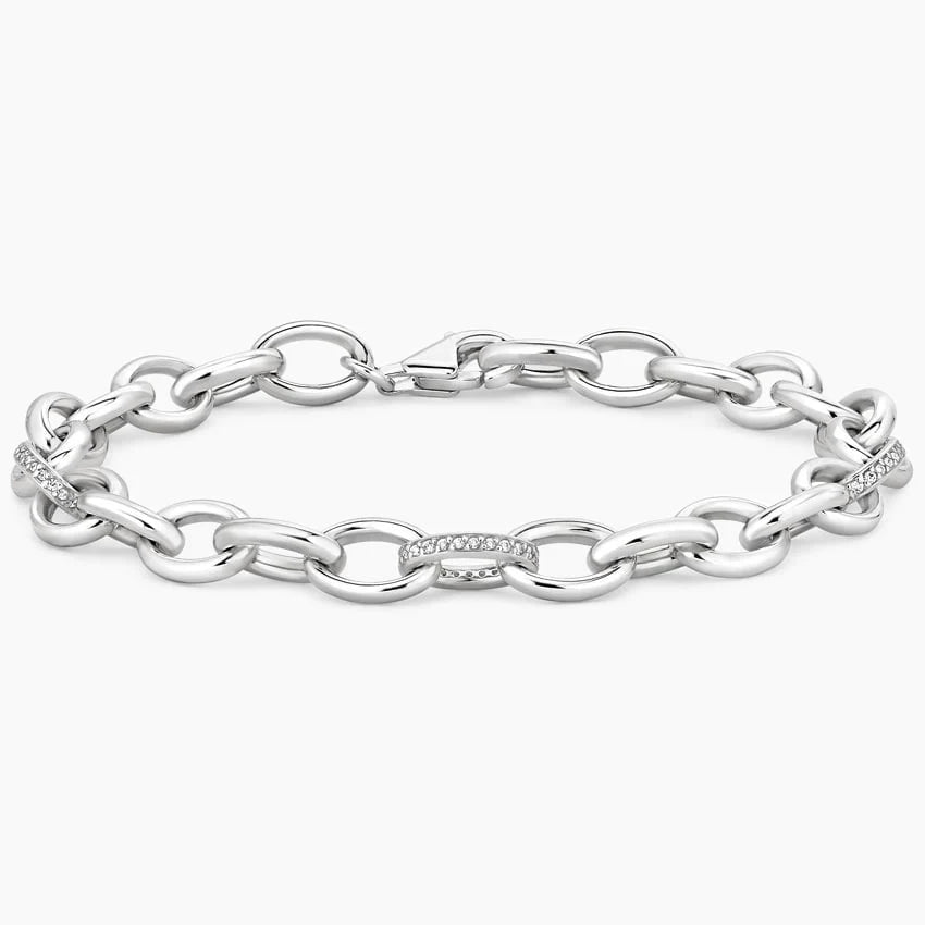 pavé diamond oval link chain bracelet