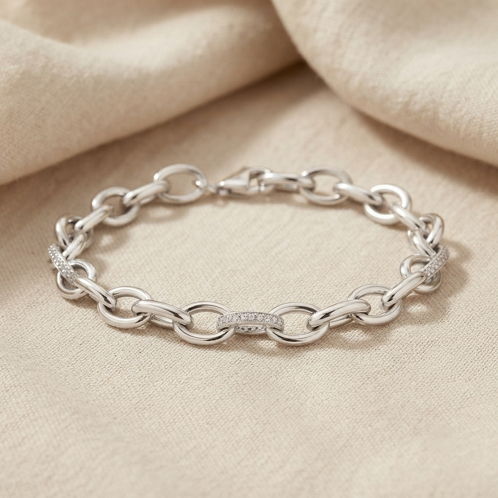 pavé diamond oval link chain bracelet