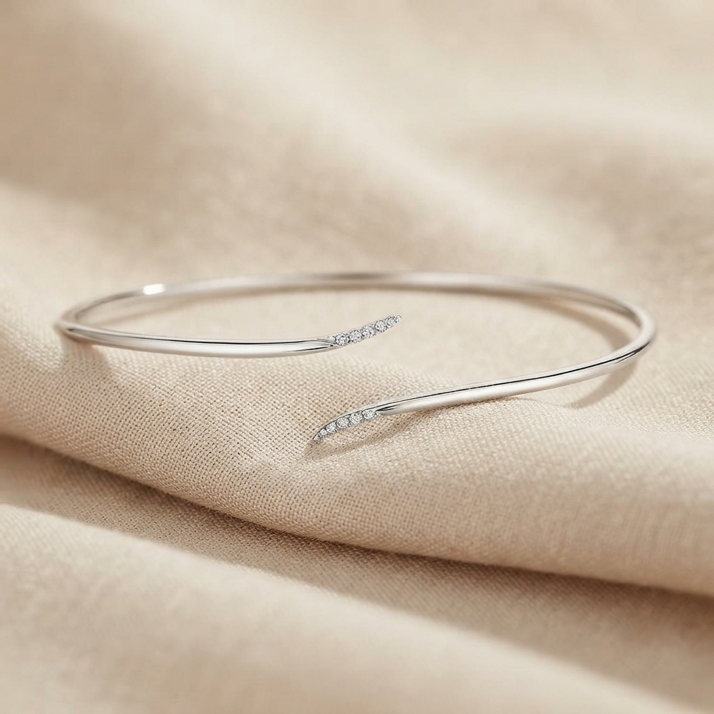 tapered diamond open bypass cuff bangle