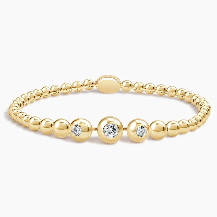 bezel diamond graduated bead stretch bracelet