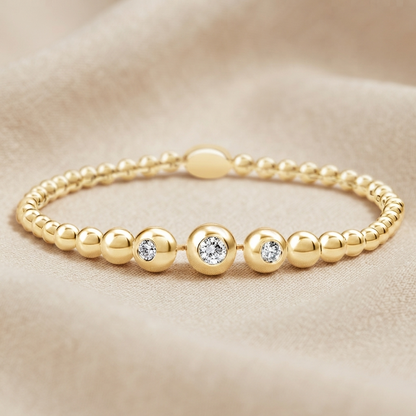 Bezel Diamond Graduated Bead Stretch Bracelet