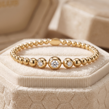 Bezel Diamond Graduated Bead Stretch Bracelet