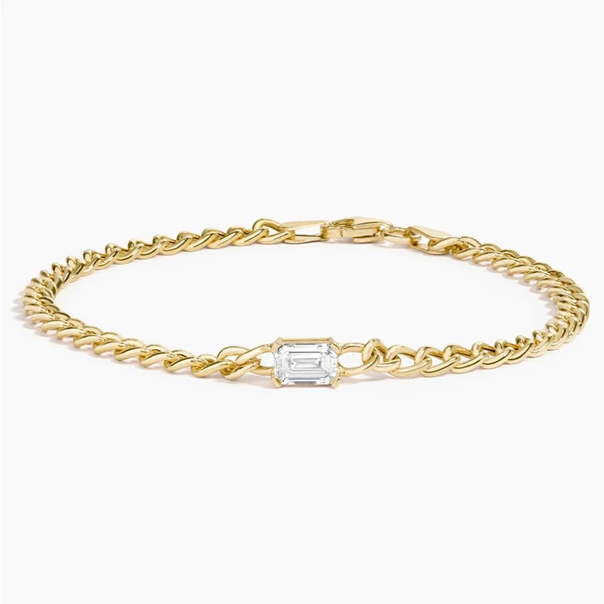 east-west emerald cut diamond curb chain bracelet