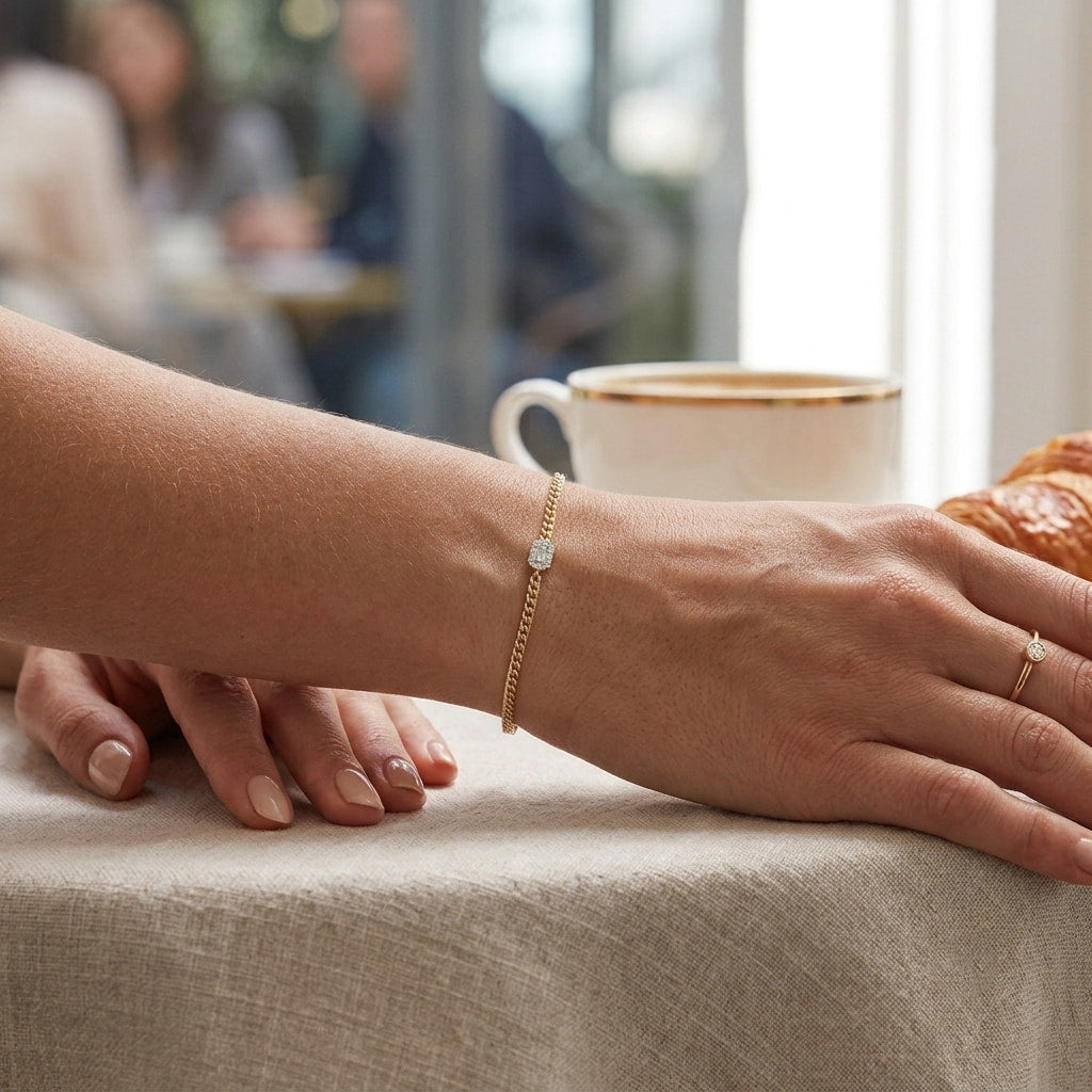 east-west emerald cut diamond curb chain bracelet