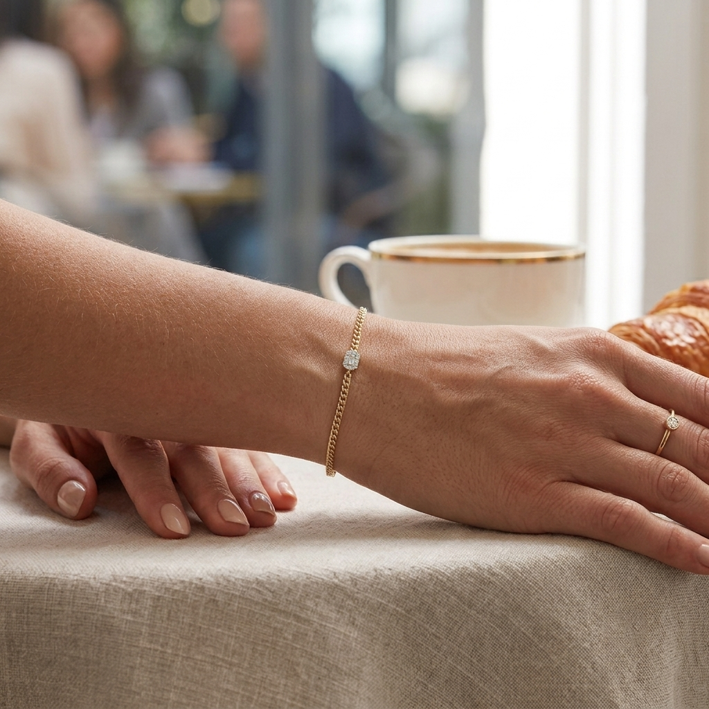 east-west emerald cut diamond curb chain bracelet