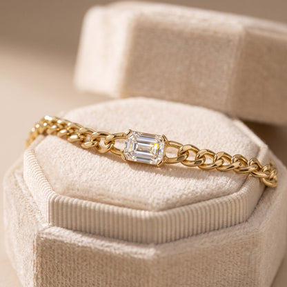 East-West Emerald Cut Diamond Curb Chain Bracelet