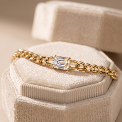 East-West Emerald Cut Diamond Curb Chain Bracelet