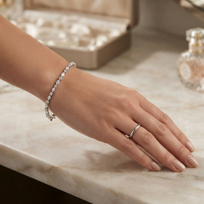 Alternating Marquise and Round Diamond Tennis Bracelet