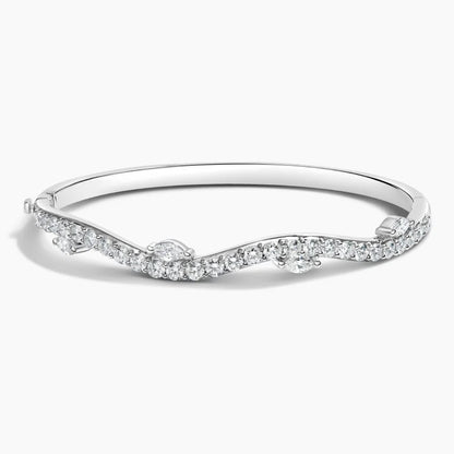 Wavy Pavé Diamond Hinged Bangle with Marquise Accents