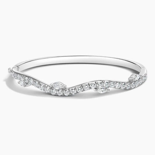 Wavy Pavé Diamond Hinged Bangle with Marquise Accents