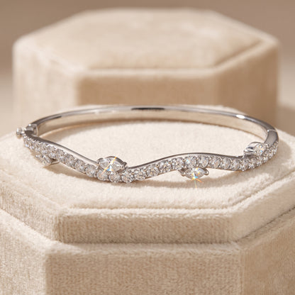 Wavy Pavé Diamond Hinged Bangle with Marquise Accents