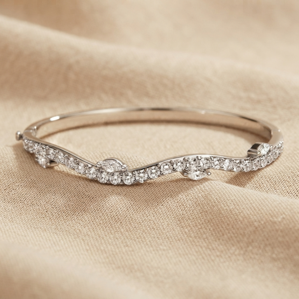 wavy pavé diamond hinged bangle with marquise accents