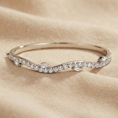 Wavy Pavé Diamond Hinged Bangle with Marquise Accents