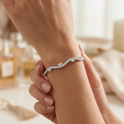 Wavy Pavé Diamond Hinged Bangle with Marquise Accents
