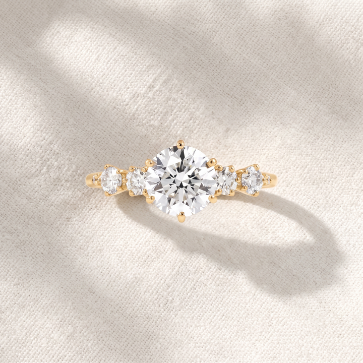 Round Lab Grown Diamond Side Stone Engagement Ring
