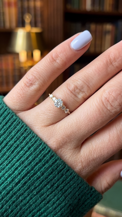 Round Lab Grown Diamond Side Stone Engagement Ring
