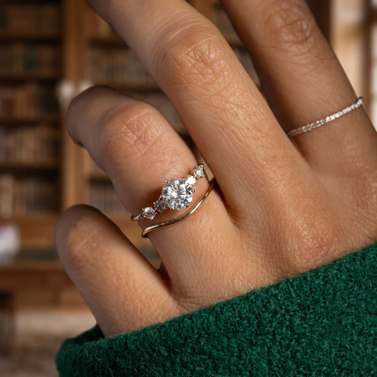 Round Lab Grown Diamond Side Stone Engagement Ring