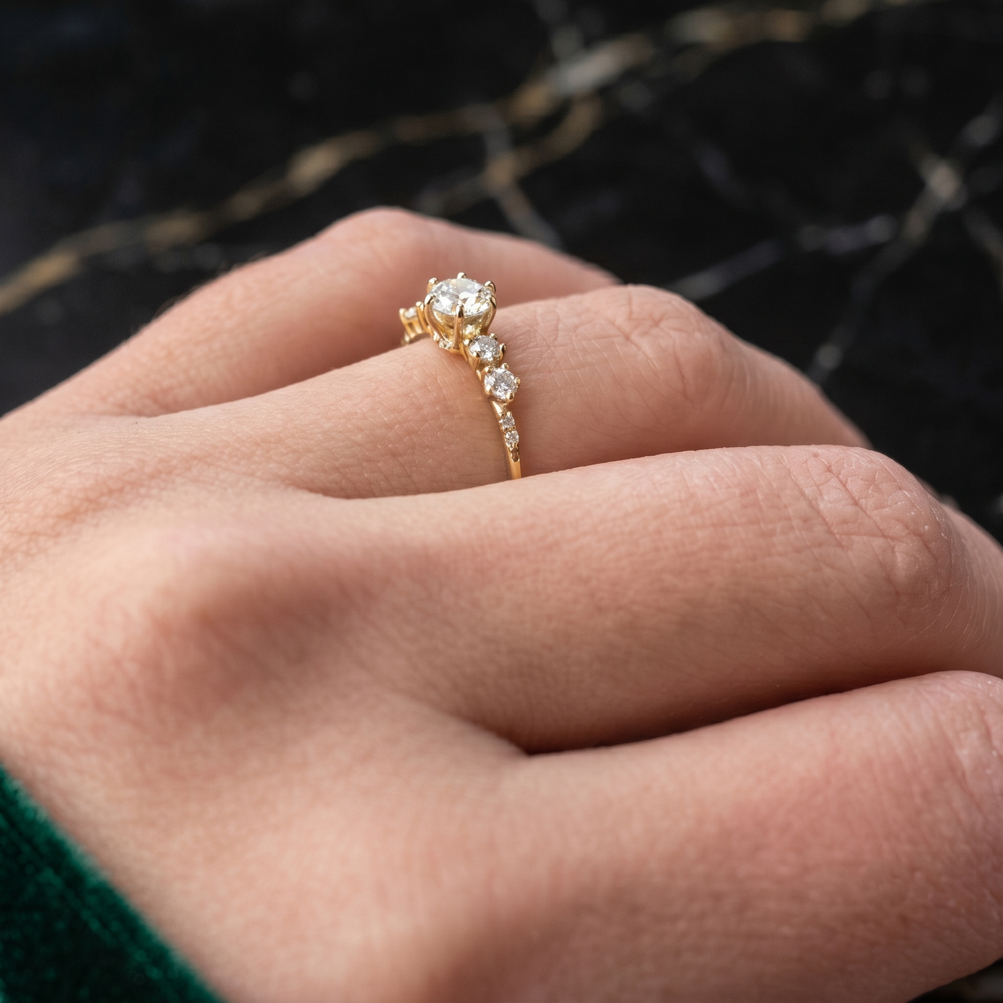 round lab grown diamond side stone engagement ring