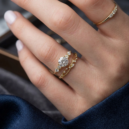 Round Lab Grown Diamond Side Stone Engagement Ring