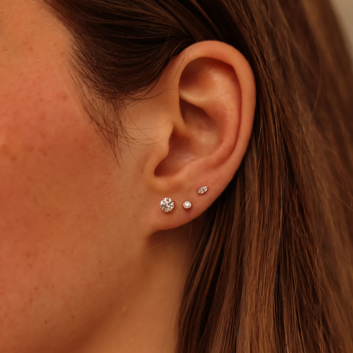 Gold Bezel Set Round Diamond Stud Earrings