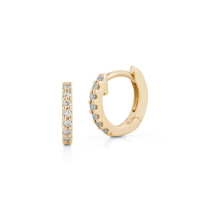 Gold Diamond Huggie Hoop Earrings with Pavé Round Stones