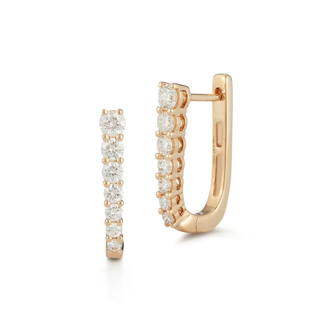 gold shared-prong round diamond oval huggie hoop earrings