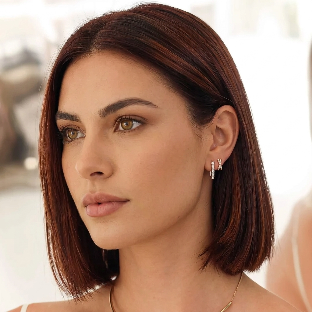 gold shared-prong round diamond oval huggie hoop earrings